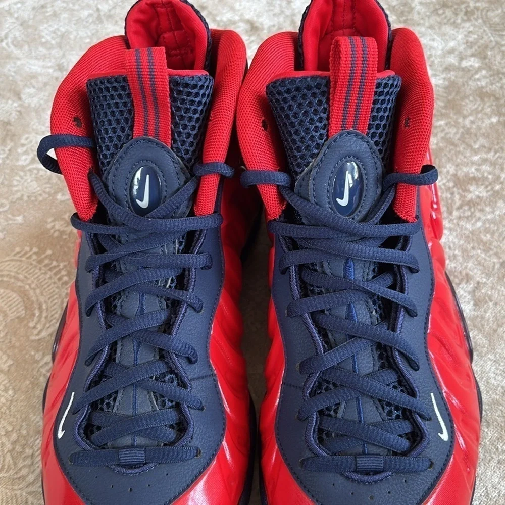 Nike Air Foamposite Little Posite Pro University Red Blue Lace Up Sneakers Shiny
